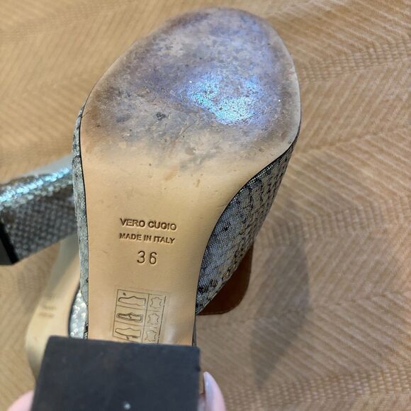 Paris Texas Heels Womens 36 Blue Leather Metallic Snakeskin Open Toe Mule Block - Picture 7 of 8